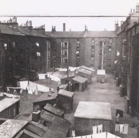 Air raid shelters and baffle walls in a Glasgow