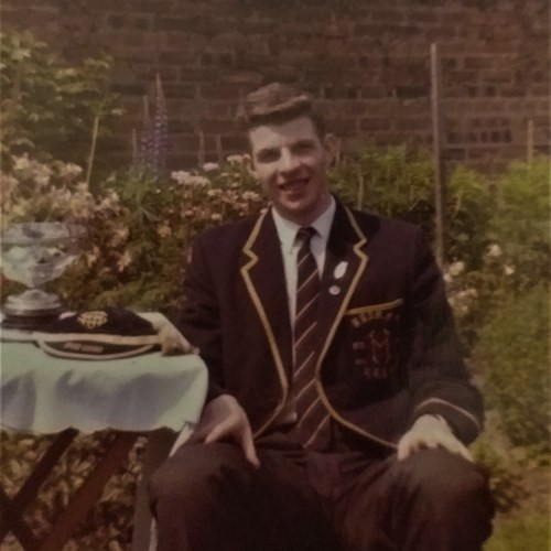 Kenneth Macaldowie Aged 18 In Back Garden Of Home In Dumbreck, Glasgow With The School Trophy, Having Left School In July 1962